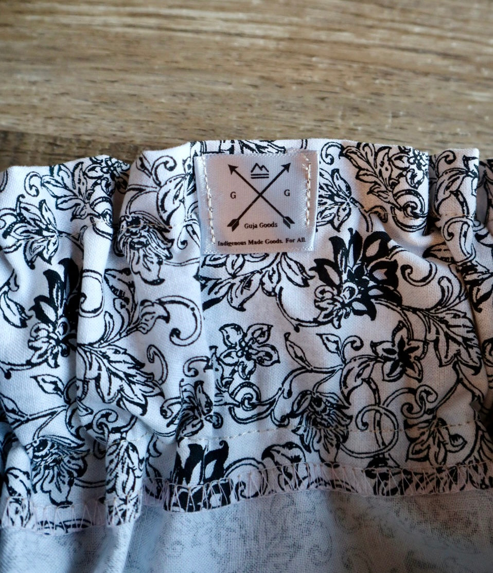 Couture Stacked Ribbon Skirt: Black and White Floral Cotton with Buttons *up to 50 inches* (enter desired sizes waist size “inches” or Dress/Pants size in order notes)