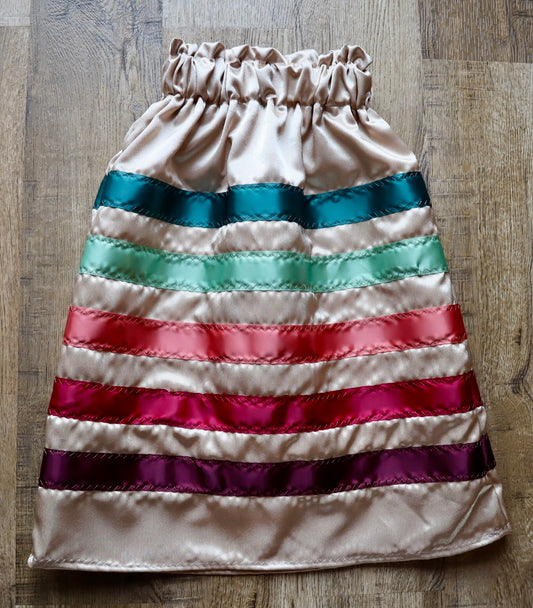 Handmade Satin Ribbon Skirt: Child Size 4-6, Red Pink Ombre
