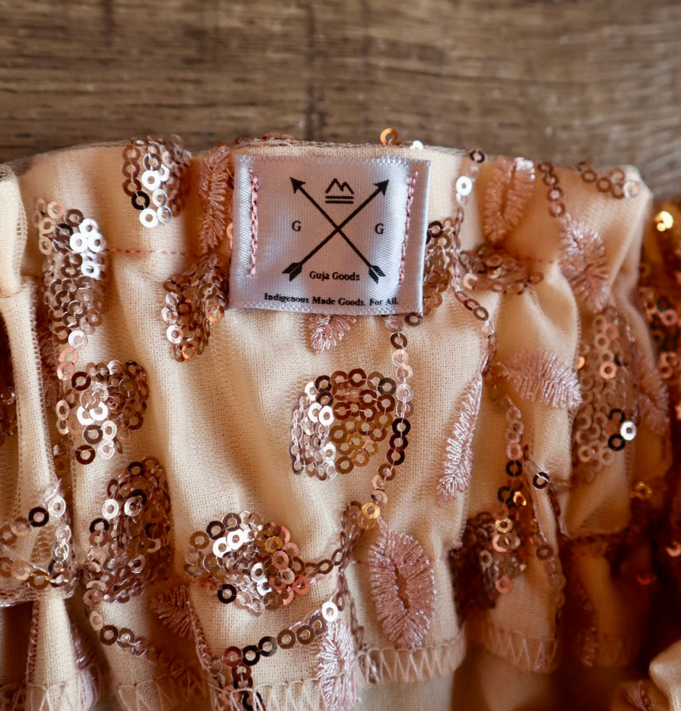 Couture Stacked Ribbon Skirt Pockets Womens Sequin Nude Lace Maroon Brown Ombre RicRac Cotton OOAK Indigenous HandMade *up to 50 inches* (enter desired sizes waist size “inches” or Dress/Pants size in order notes)