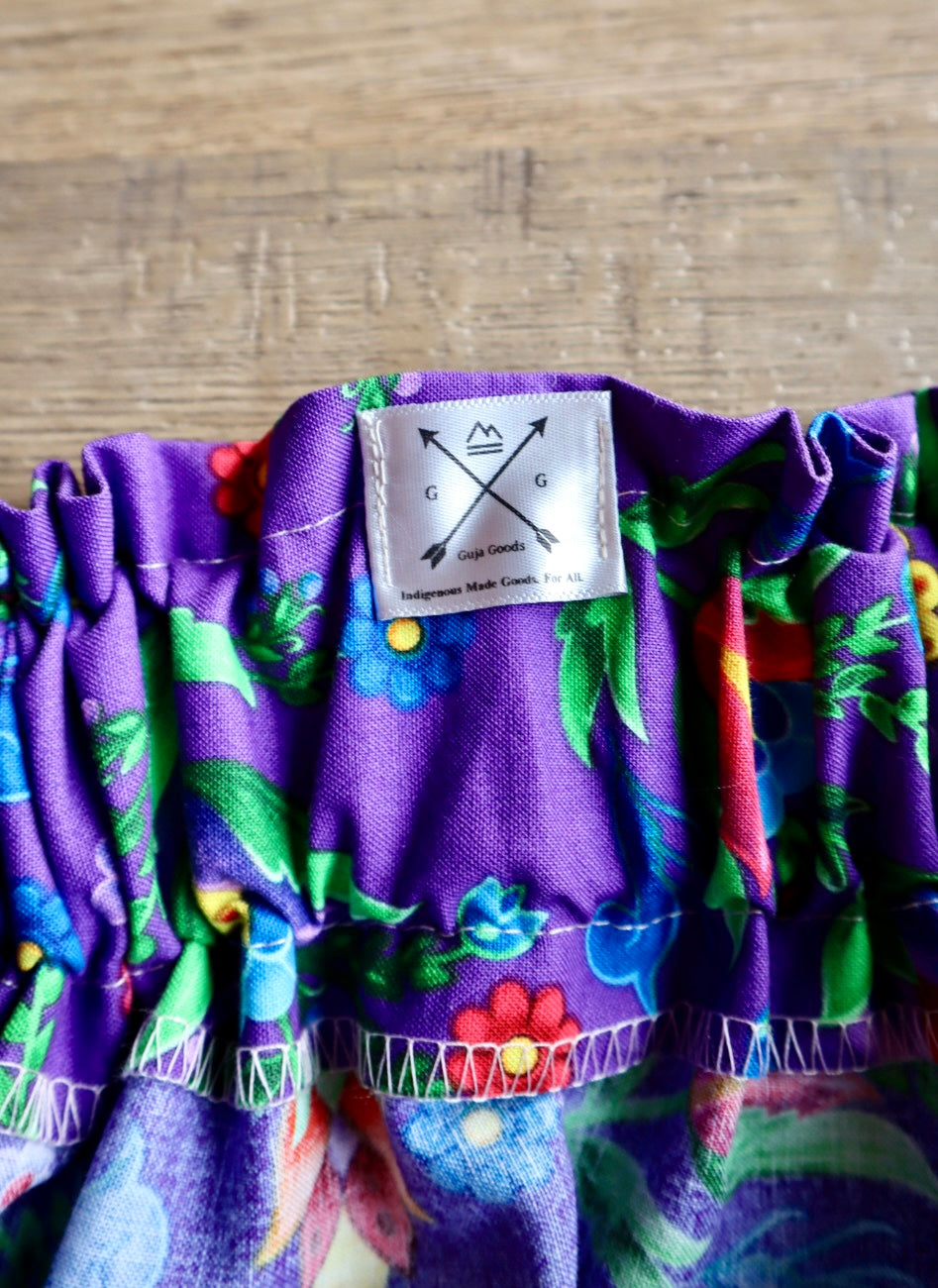 Couture Embroidered Stacked Pony Ribbon Skirt Pockets Womens Purple Floral Cotton Fire Water Ombre OOAK Indigenous HandMade *up to 50-53 inches* (enter desired sizes waist size “inches” or Dress/Pants size in order notes)