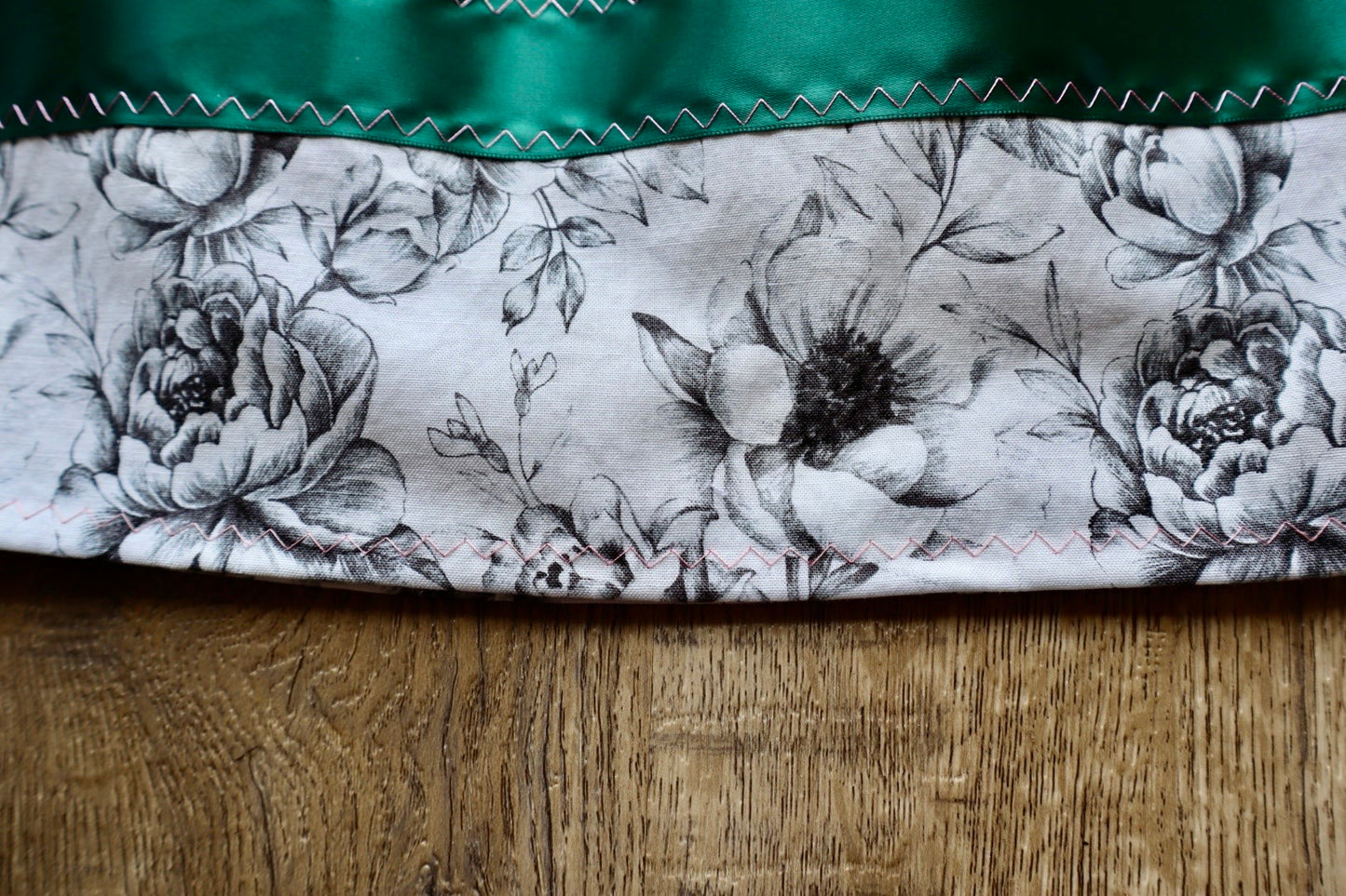 Handmade Ribbon Skirt, Youth Size 7-9 Black and White Floral Print Premium Cotton Green Pink Ombre OOAK Indigenous Made Clothing