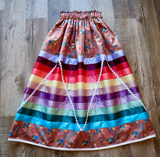 Couture Stacked Ribbon Pocket Womens RicRac Clay Floral Print Premium Cotton Miscellaneous OOAK Indigenous HandMade CustomWaist *up to 50 inches* (enter desired sizes waist size “inches” or Dress/Pants size in order notes)