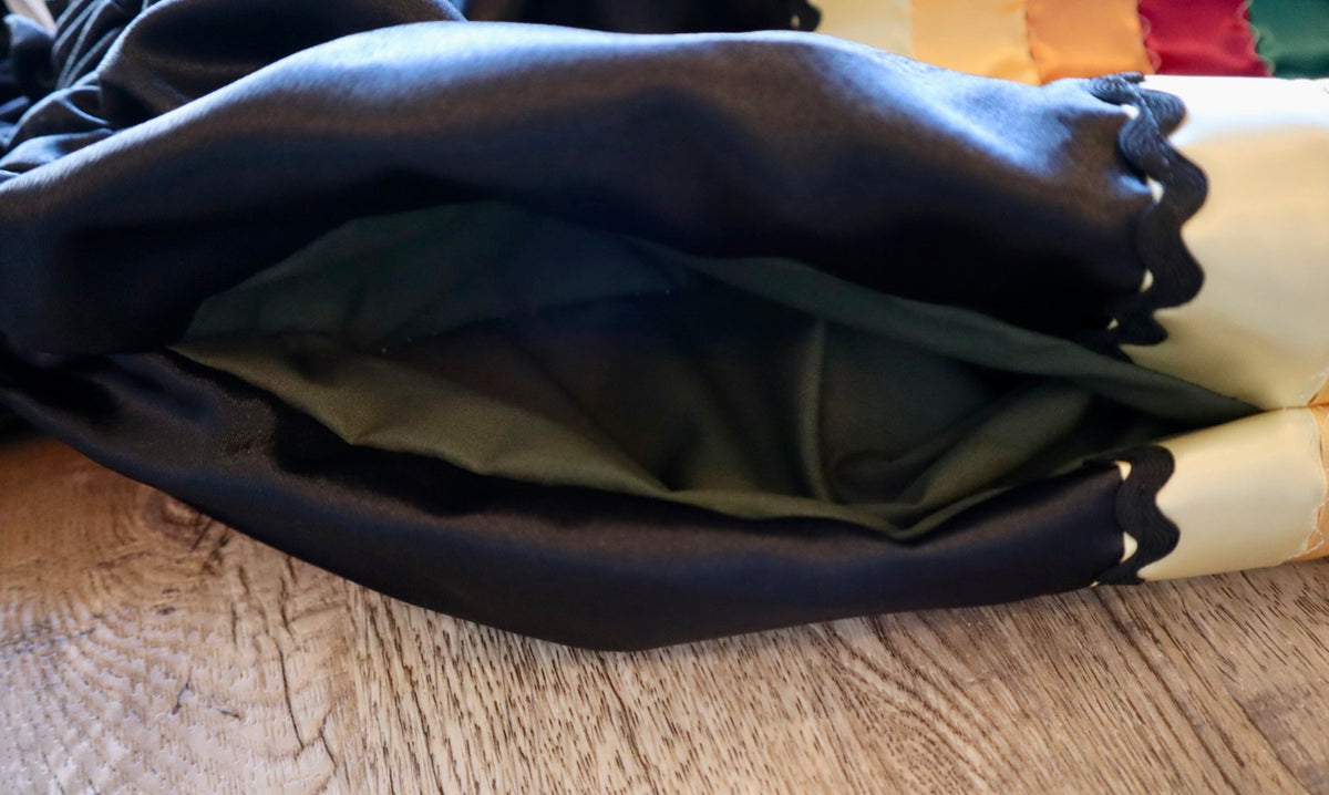 Couture Embroidered Stacked Bison Ribbon Skirt Pockets Womens Black Satin Earth Tones Ombre OOAK Indigenous HandMade *up to 50 inches* (enter desired sizes waist size “inches” or Dress/Pants size in order notes)