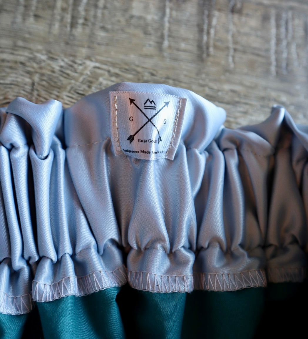 Couture Embroidered Stacked Pony Ribbon Skirt Pockets Womens Pale Blue Satin Earth Tones Ombre OOAK Indigenous HandMade *up to 50 inches* (enter desired sizes waist size “inches” or Dress/Pants size in order notes)