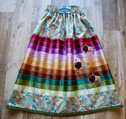 Couture Embroidered Stacked Bison Ribbon Skirt Pockets Womens Sage Green Cotton Purple to Green Ombre OOAK Indigenous HandMade *up to 50 inches* (enter desired sizes waist size “inches” or Dress/Pants size in order notes)