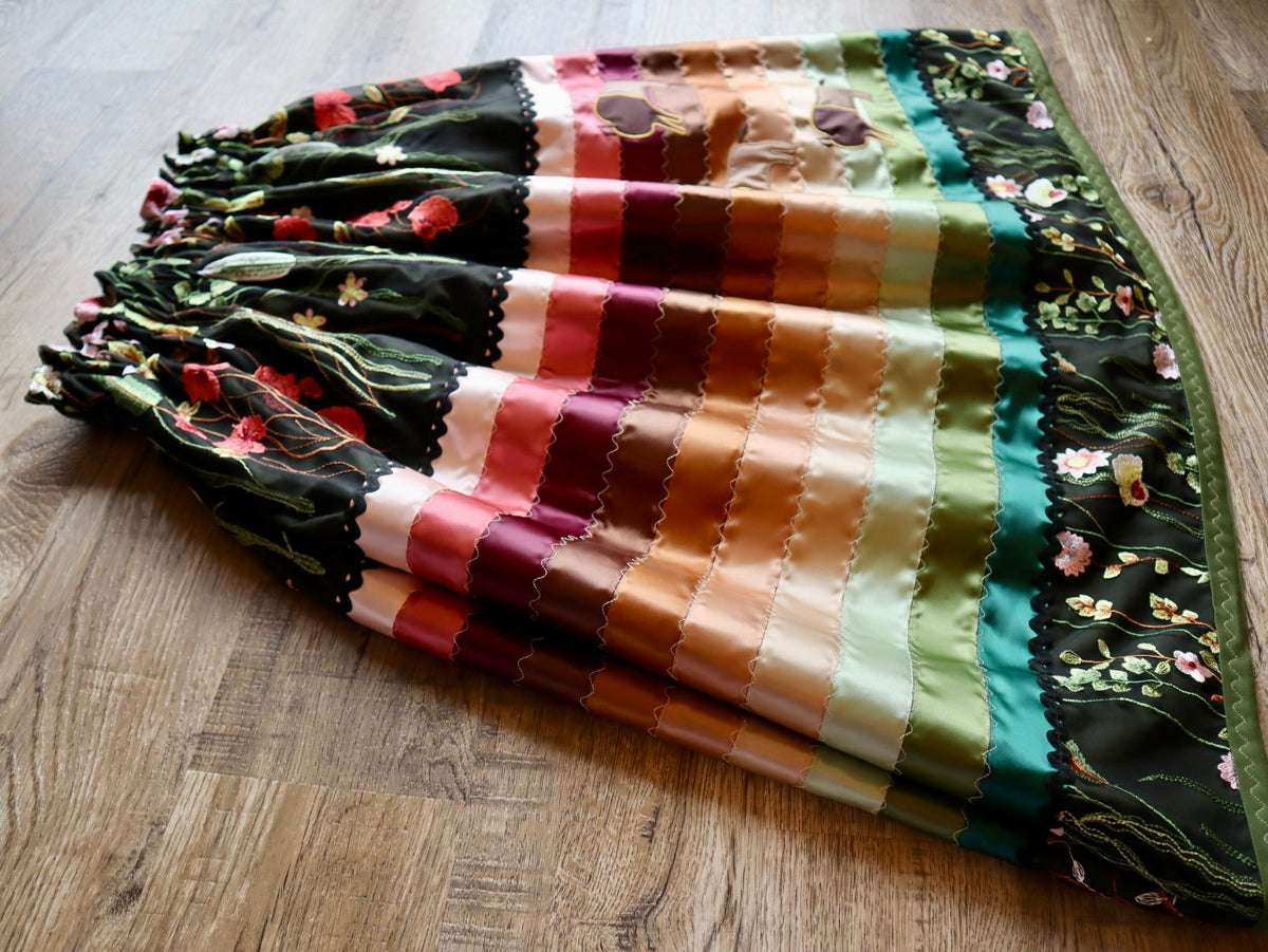 Couture Embroidered Stacked Bison Ribbon Skirt Pockets Womens Black Lace Earthy Ombre OOAK Indigenous HandMade *up to 50 inches* (enter desired sizes waist size “inches” or Dress/Pants size in order notes)