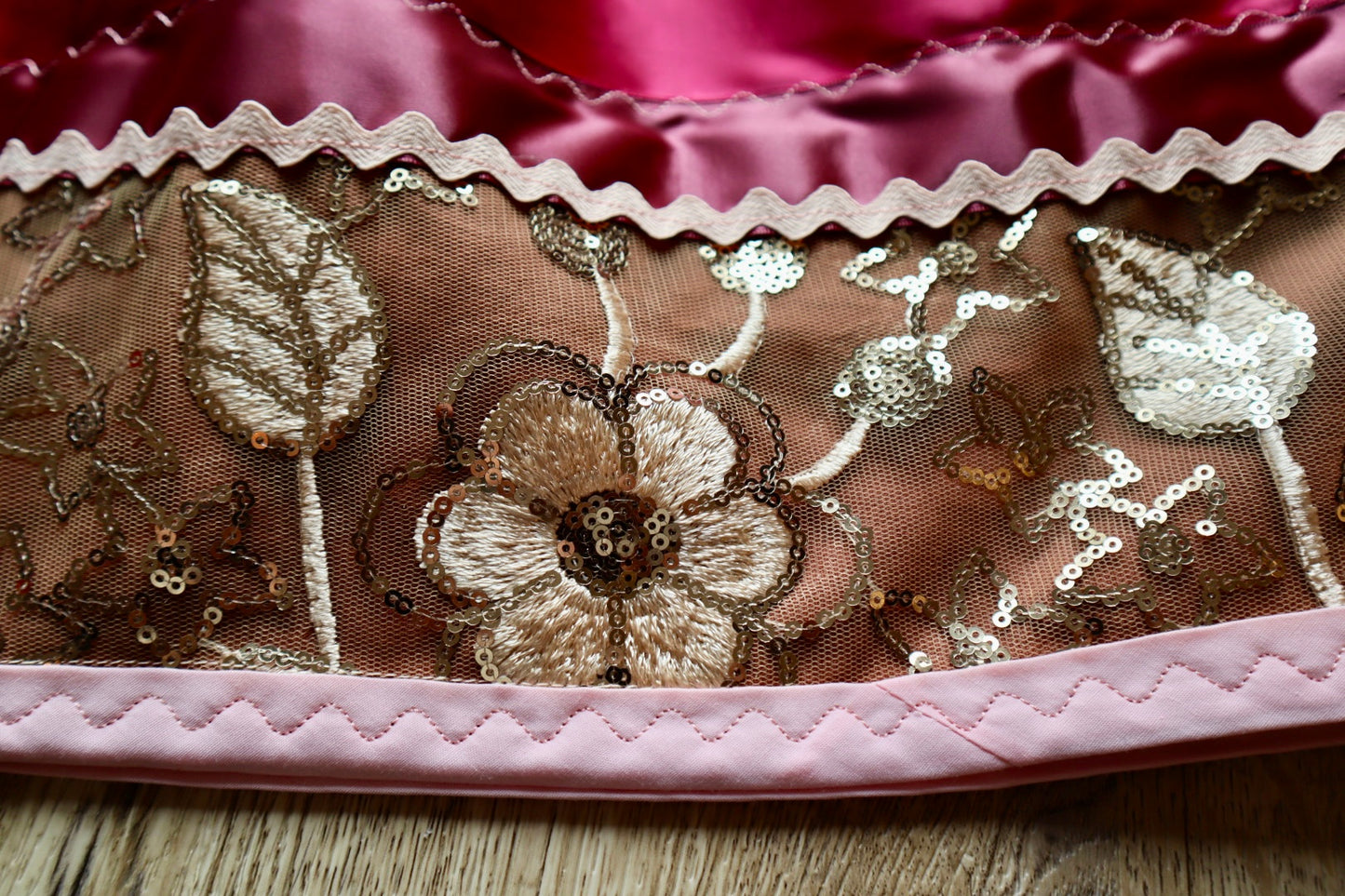 Couture Stacked Ribbon Skirt Pockets Womens Gold Floral Lace Copper Earth Tone Ombre RicRac Cotton OOAK Indigenous HandMade *up to 50 inches* (enter desired sizes waist size “inches” or Dress/Pants size in order notes)