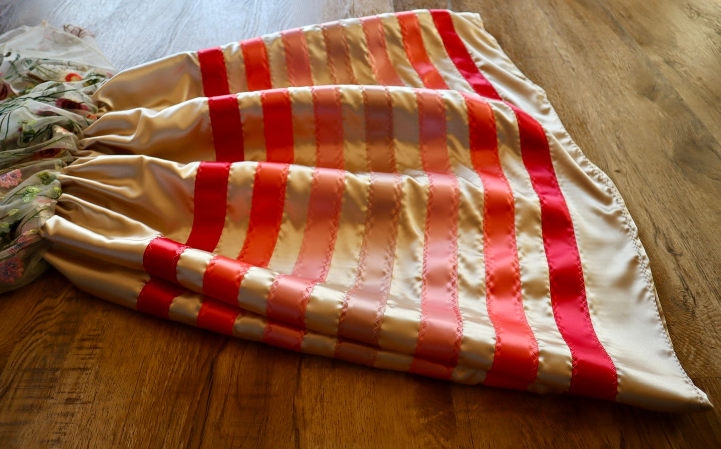 Couture Overlay Ribbon Skirt Women’s Ivory Embroidered Floral Lace Ivory Satin Indigenous HandMade Clothing Custom Waist *up to 50 inches* (enter desired sizes waist size “inches” or Dress/Pants size in order notes)