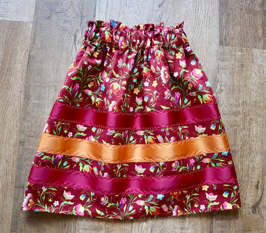 Handmade Ribbon Skirt: Child Size 2-4 Maroon Floral Cotton