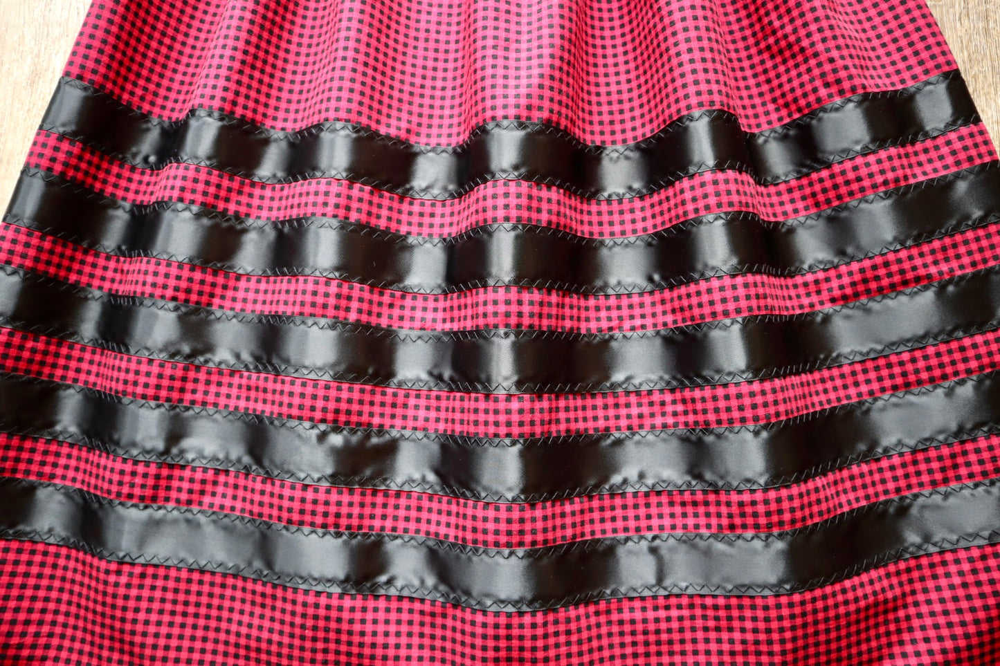 Handmade Ceremony, Casual Ribbon Skirt: Red and Black Gingham Print, Custom Waist *up to 50 inches* (enter desired sizes waist size “inches” or Dress/Pants size in order notes)