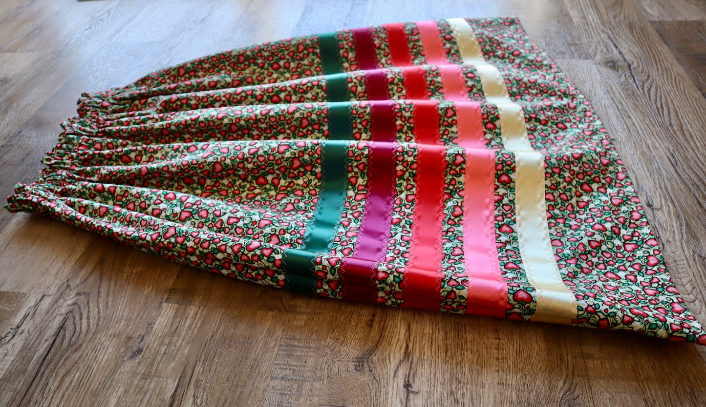 Handmade Ceremony, Casual Ribbon Skirt: Green to Yellow Ombre, Heart Berry Indigenous Floral Print, Custom Waist *up to 50 inches* (enter desired sizes waist size “inches” or Dress/Pants size in order notes)