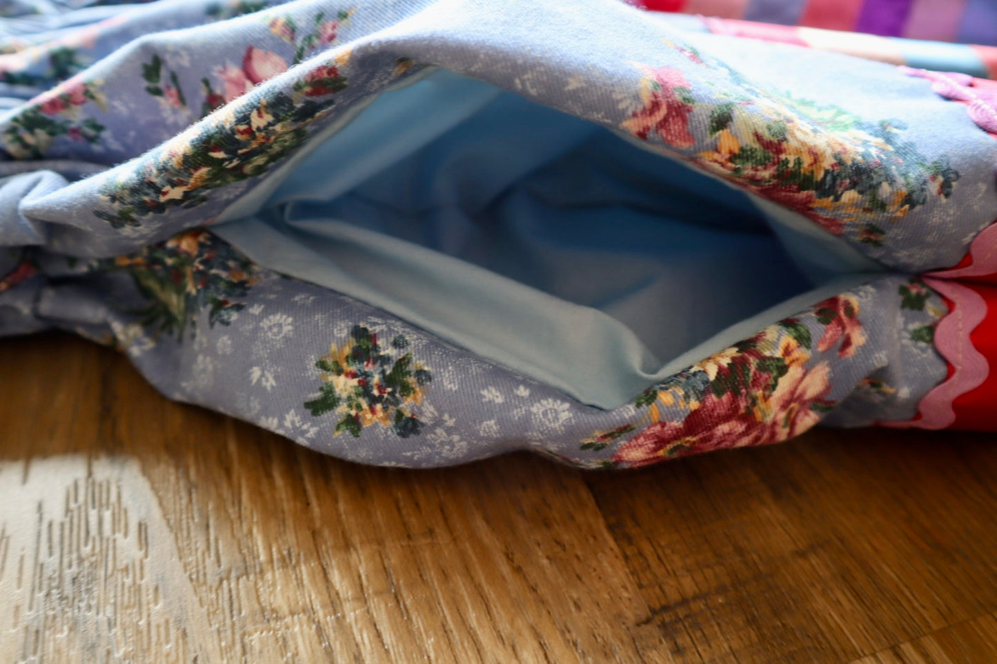 Couture Stacked Ribbon Skirt Pockets Womens Blue Floral Miscellaneous Ric Rac Cotton Miscellaneous OOAK Indigenous HandMade *up to 50 inches* (enter desired sizes waist size “inches” or Dress/Pants size in order notes)
