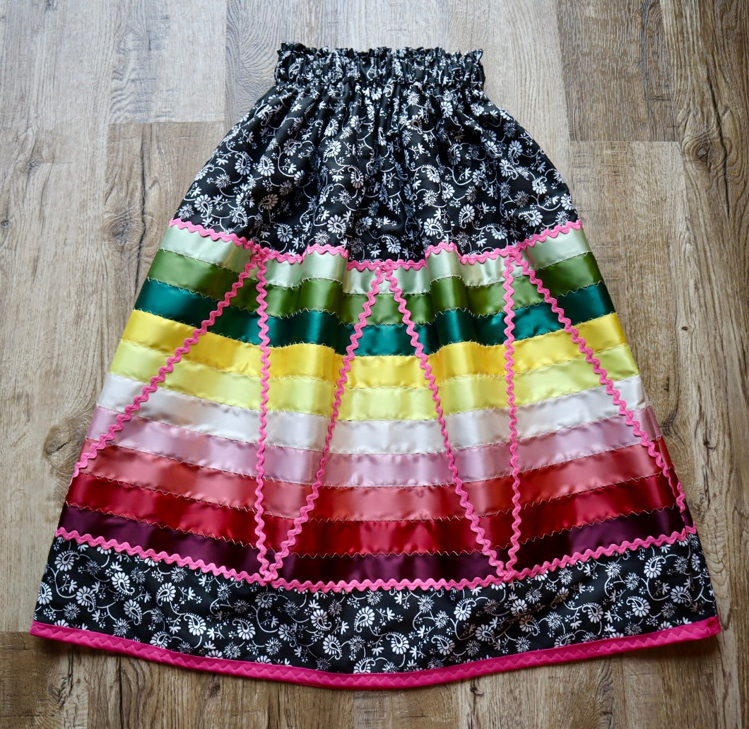 Couture Stacked Ribbon Skirt Pockets Womens Black Paisley Miscellaneous Ric Rac Premium Cotton Strawberry Tone Ombre OOAK Indigenous HandMade *up to 50 inches* (enter desired sizes waist size “inches” or Dress/Pants size in order notes)