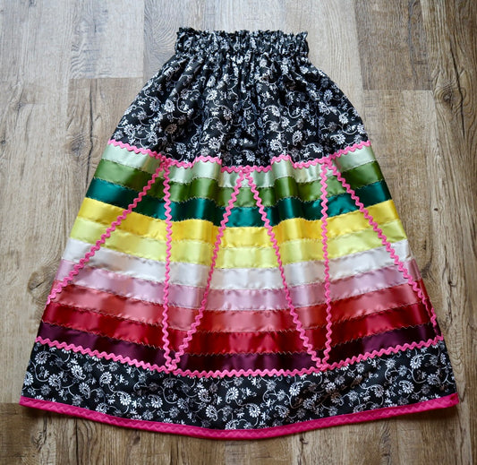 Couture Stacked Ribbon Skirt Pockets Womens Black Paisley Miscellaneous Ric Rac Premium Cotton Strawberry Tone Ombre OOAK Indigenous HandMade *up to 50 inches* (enter desired sizes waist size “inches” or Dress/Pants size in order notes)