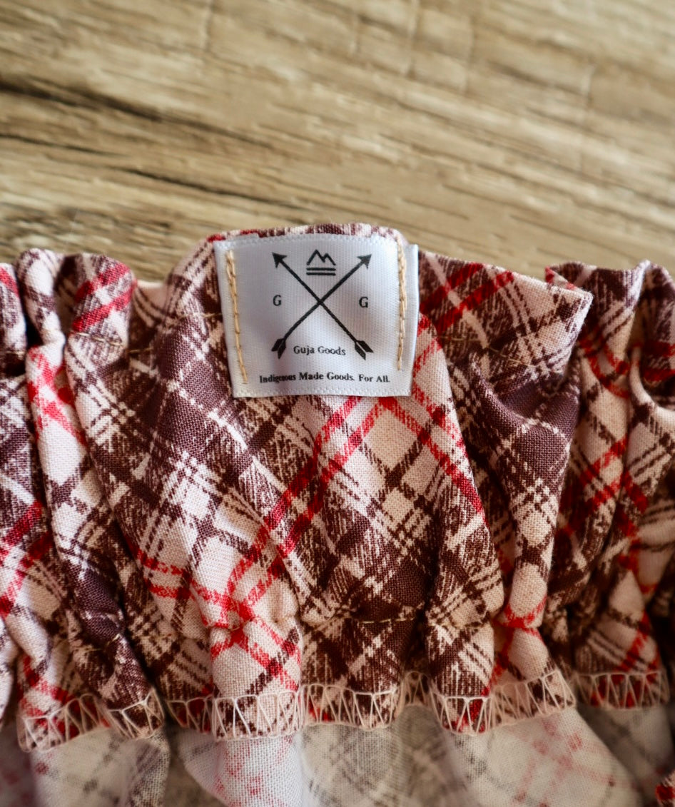 Couture Embroidered Stacked Pony Ribbon Skirt Pockets Womens Brown Plaid Cotton Earth Tones Ombre OOAK Indigenous HandMade *up to 50 inches* (enter desired sizes waist size “inches” or Dress/Pants size in order notes)