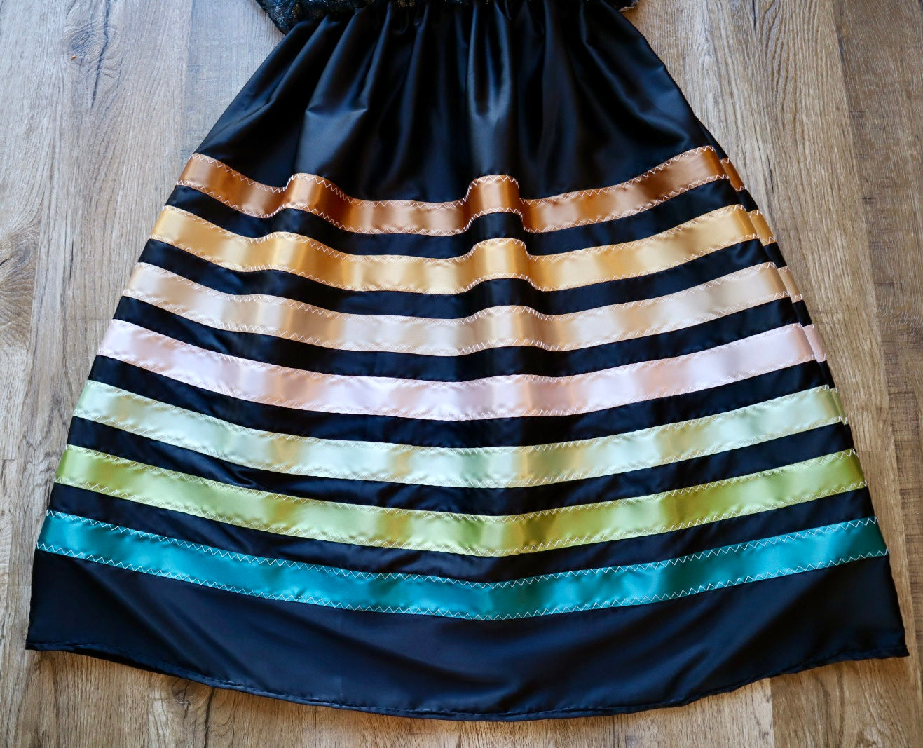 Couture Overlay Ribbon Skirt Women’s Black Embroidered Sequin Lace Satin Gold Emerald Ombre Indigenous HandMade Clothing CustomWaist *up to 50 inches* (enter desired sizes waist size “inches” or Dress/Pants size in order notes)