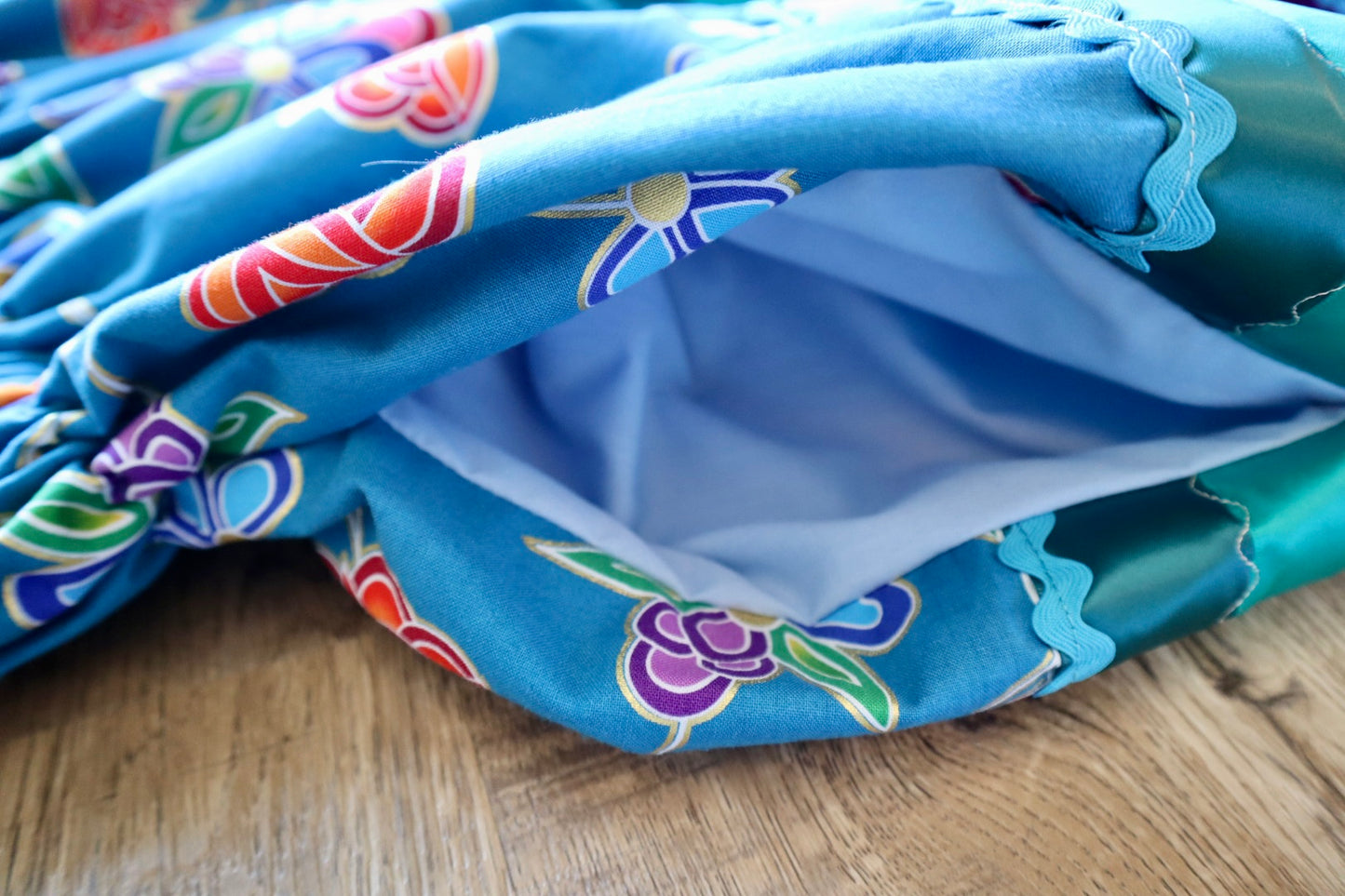 Couture Embroidered Stacked Pony Ribbon Skirt Pockets Womens Indigenous Blue Floral Cotton Fire Water Ombre OOAK Indigenous HandMade *up to 50 inches* (enter desired sizes waist size “inches” or Dress/Pants size in order notes)