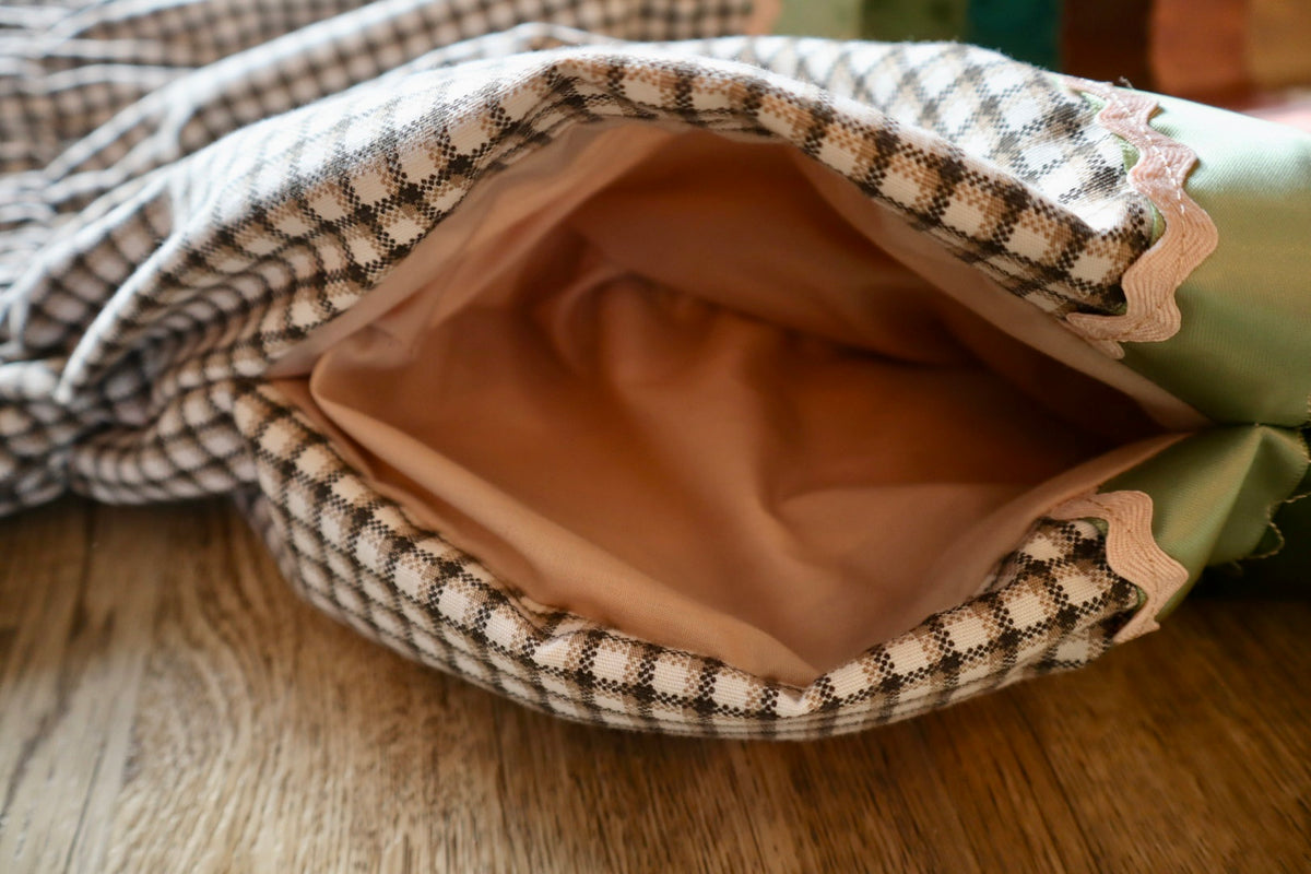 Couture Embroidered Stacked Bison Ribbon Skirt Pockets Womens Cream Plaid Cotton Earth Tones Ombre OOAK Indigenous HandMade *up to 50 inches* (enter desired sizes waist size “inches” or Dress/Pants size in order notes)