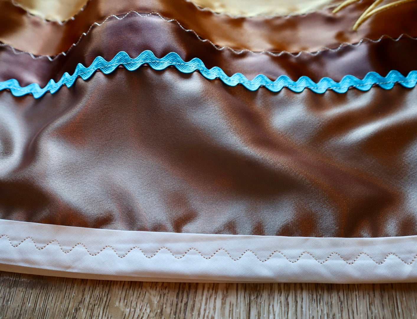 Couture Embroidered Stacked Pony Ribbon Skirt Pockets Womens Light Mocha Satin Earth Tones Ombre OOAK Indigenous HandMade *up to 50 inches* (enter desired sizes waist size “inches” or Dress/Pants size in order notes)