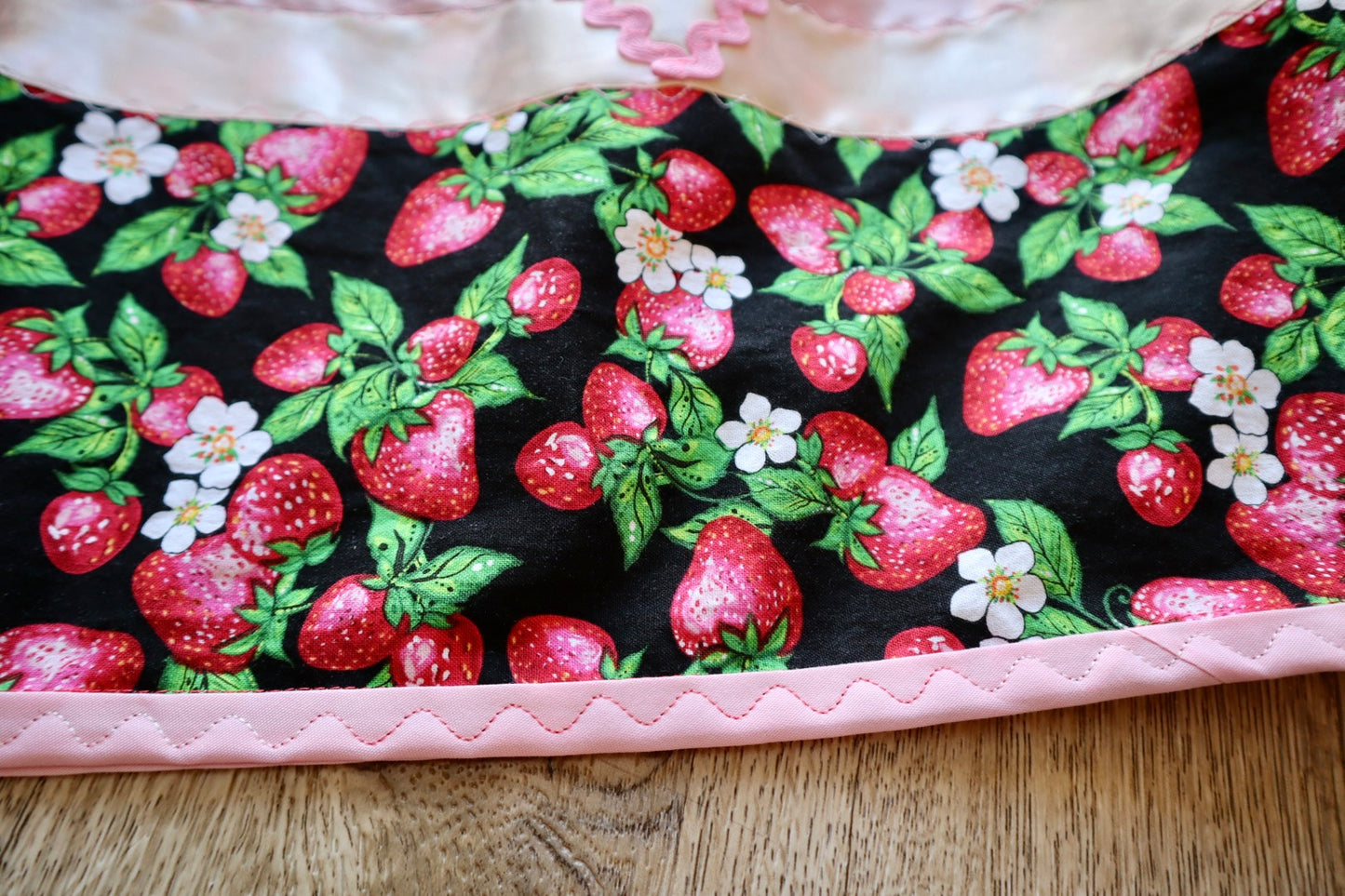 Couture Stacked Ribbon Pocket Womens RicRac Black Strawberry Floral Print Premium Cotton Cream Ombre OOAK Indigenous HandMade CustomWaist *up to 50 inches* (enter desired sizes waist size “inches” or Dress/Pants size in order notes)