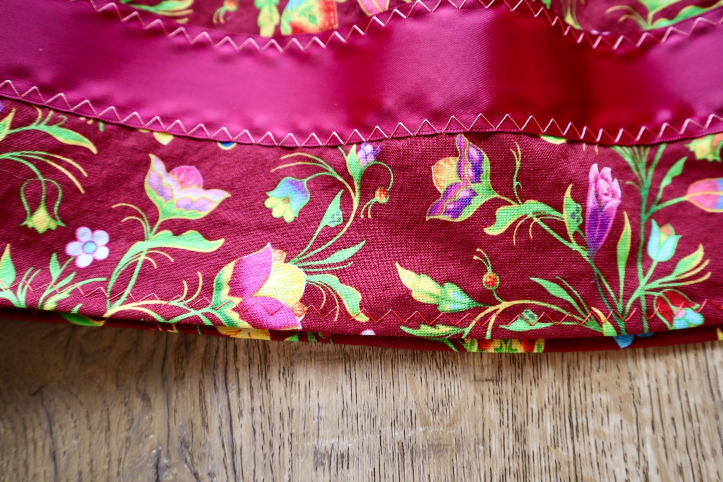 Handmade Ribbon Skirt: Child Size 2-4 Maroon Floral Cotton