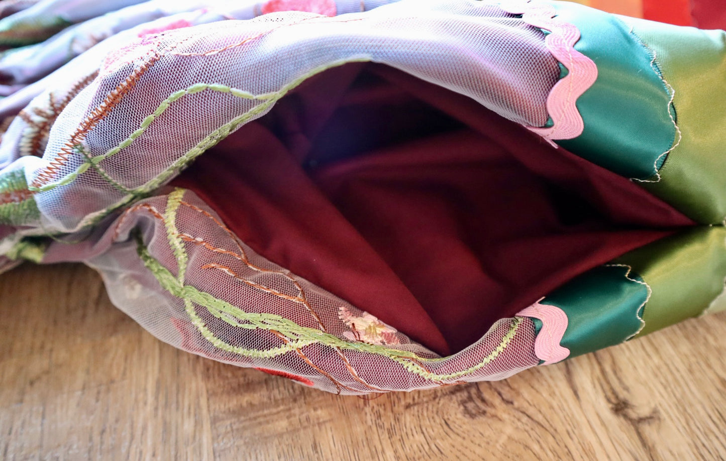 Couture Embroidered Stacked Pony Ribbon Skirt Pockets Womens Maroon Ivory Floral Lace Overlay Earth Tones Ombre OOAK Indigenous HandMade *up to 50 inches* (enter desired sizes waist size “inches” or Dress/Pants size in order notes)