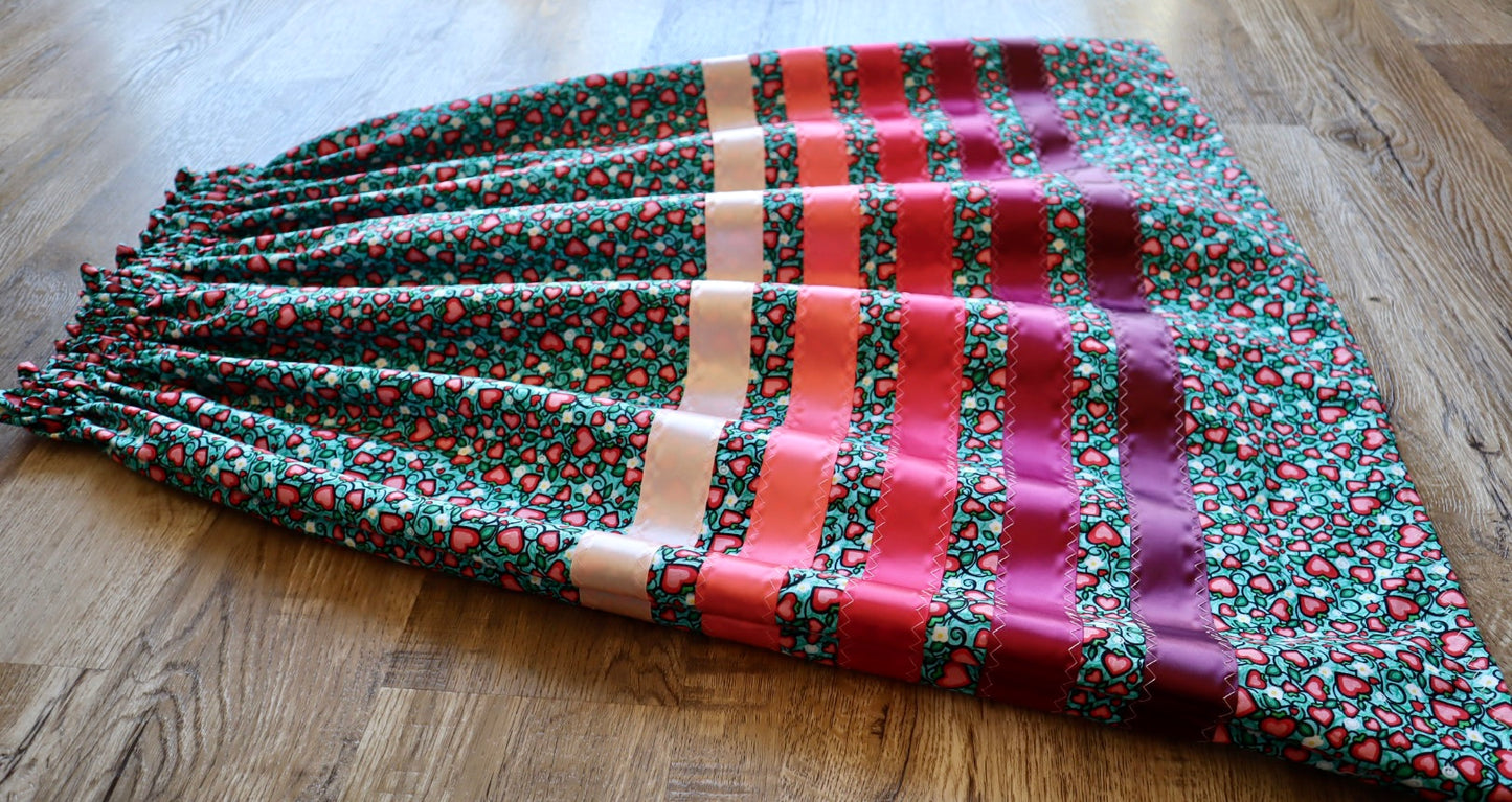 Handmade Ceremony, Casual Ribbon Skirt: Maroon to Ivory Ombre, Heart Berry Indigenous Floral Print, Custom Waist *up to 50 inches* (enter desired sizes waist size “inches” or Dress/Pants size in order notes)