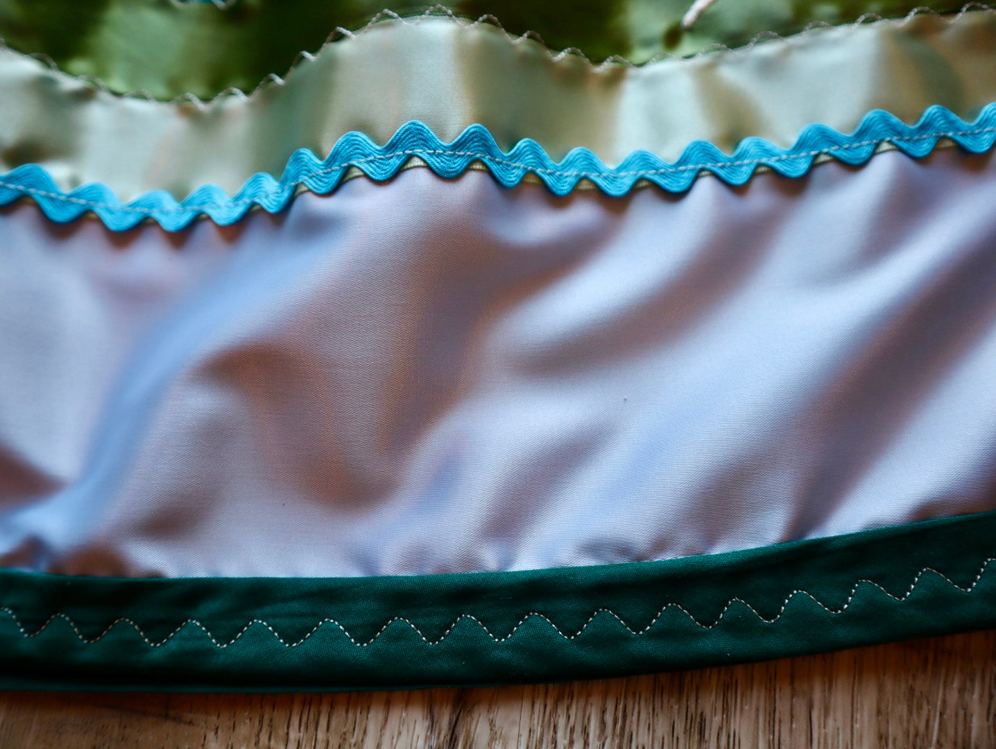 Couture Embroidered Stacked Pony Ribbon Skirt Pockets Womens Pale Blue Satin Earth Tones Ombre OOAK Indigenous HandMade *up to 50 inches* (enter desired sizes waist size “inches” or Dress/Pants size in order notes)
