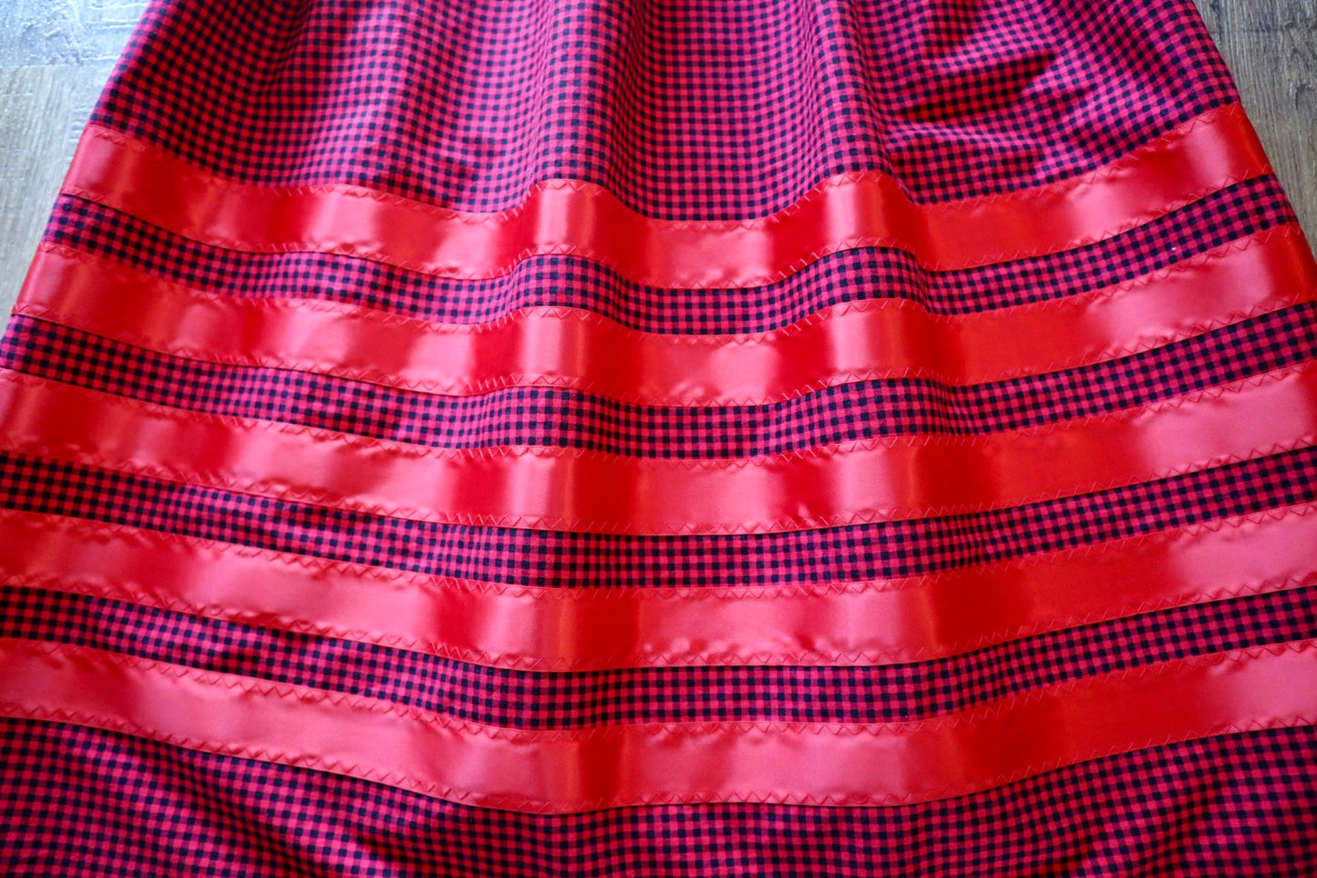 Handmade Ceremony, Casual Ribbon Skirt: All Red Gingham Print, Custom Waist *up to 50 inches* (enter desired sizes waist size “inches” or Dress/Pants size in order notes)