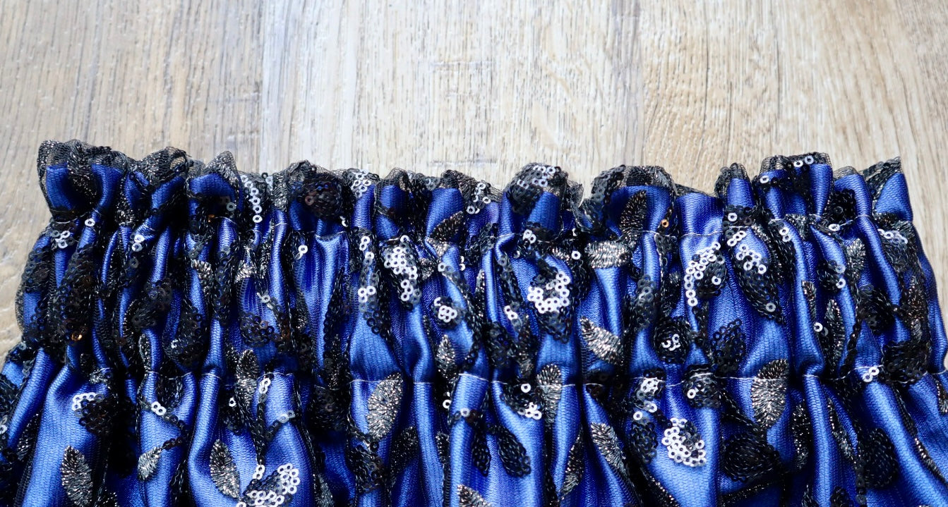 Couture Overlay Ribbon Skirt Women’s Black Embroidered Sequin Lace Sapphire Satin Gun Metal Indigenous HandMade Clothing CustomWaist *up to 50 inches* (enter desired sizes waist size “inches” or Dress/Pants size in order notes)