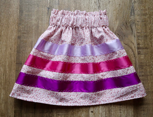 Handmad Ribbon Skirt: Toddler Size 18M-2T Purple Ombre Pink Floral