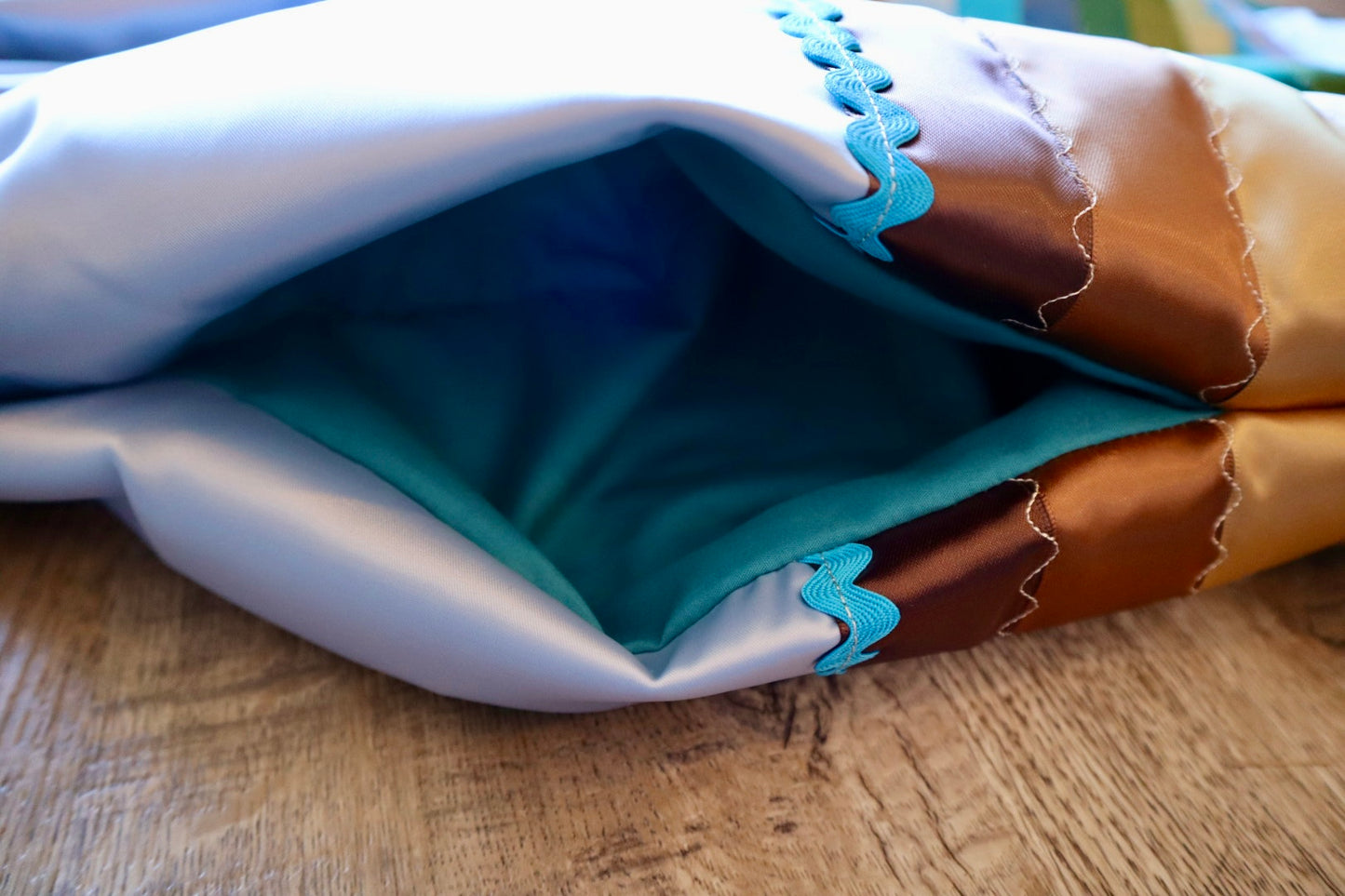 Couture Embroidered Stacked Pony Ribbon Skirt Pockets Womens Pale Blue Satin Earth Tones Ombre OOAK Indigenous HandMade *up to 50 inches* (enter desired sizes waist size “inches” or Dress/Pants size in order notes)