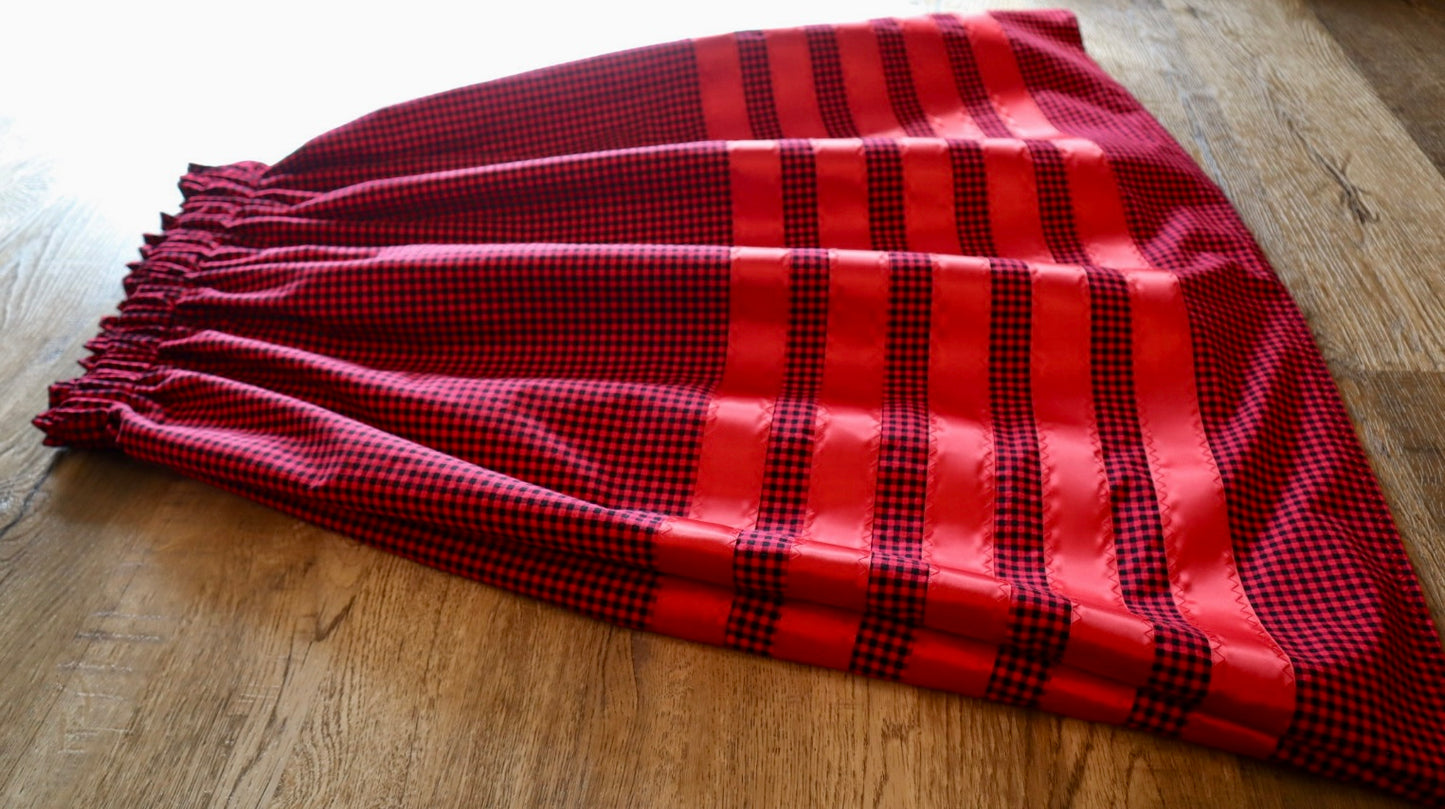 Handmade Ceremony, Casual Ribbon Skirt: All Red Gingham Print, Custom Waist *up to 50 inches* (enter desired sizes waist size “inches” or Dress/Pants size in order notes)