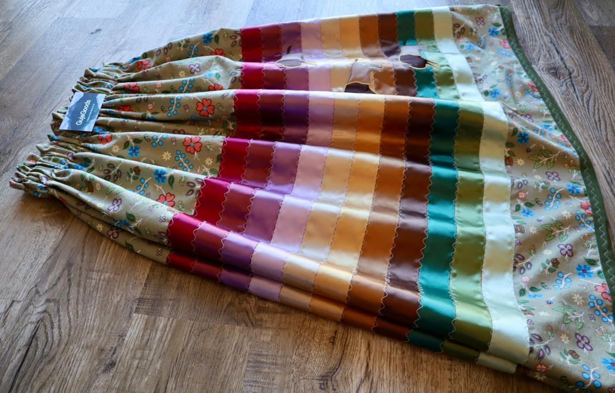 Couture Embroidered Stacked Bison Ribbon Skirt Pockets Womens Sage Green Cotton Purple to Green Ombre OOAK Indigenous HandMade *up to 50 inches* (enter desired sizes waist size “inches” or Dress/Pants size in order notes)