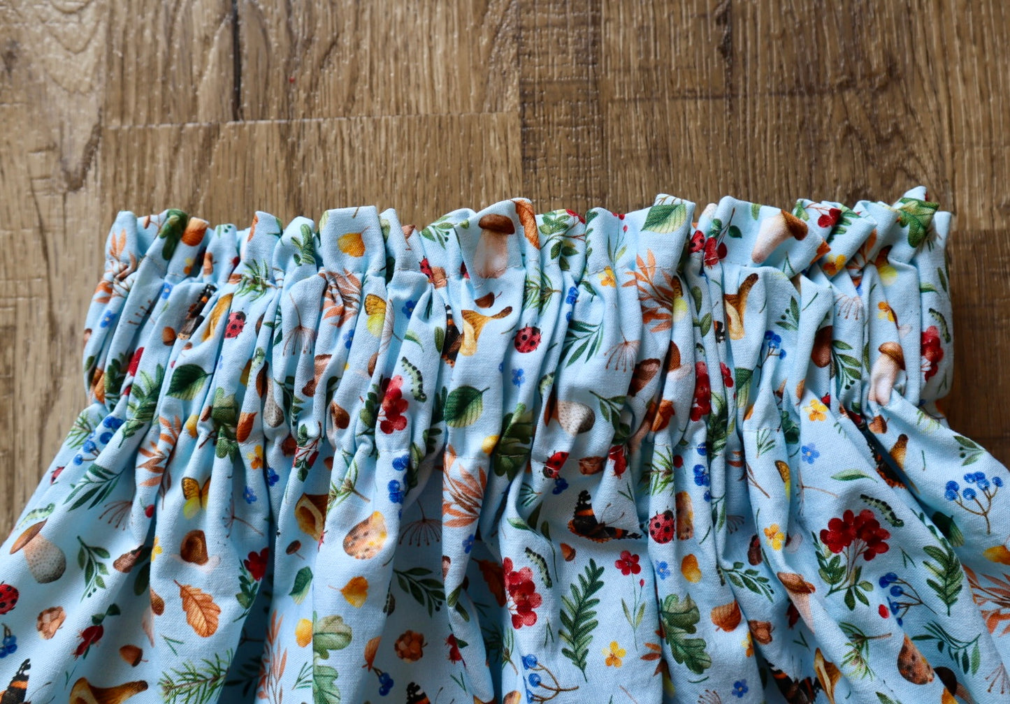 Couture Appliqué Ribbon Skirt Red Fox Pockets Womens Woods Floral Sky Blue Print Premium Cotton OOAK Indigenous HandMade Clothing CustomWaist *up to 50 inches* (enter desired waist size “inches” or Dress/Pants size in order notes)