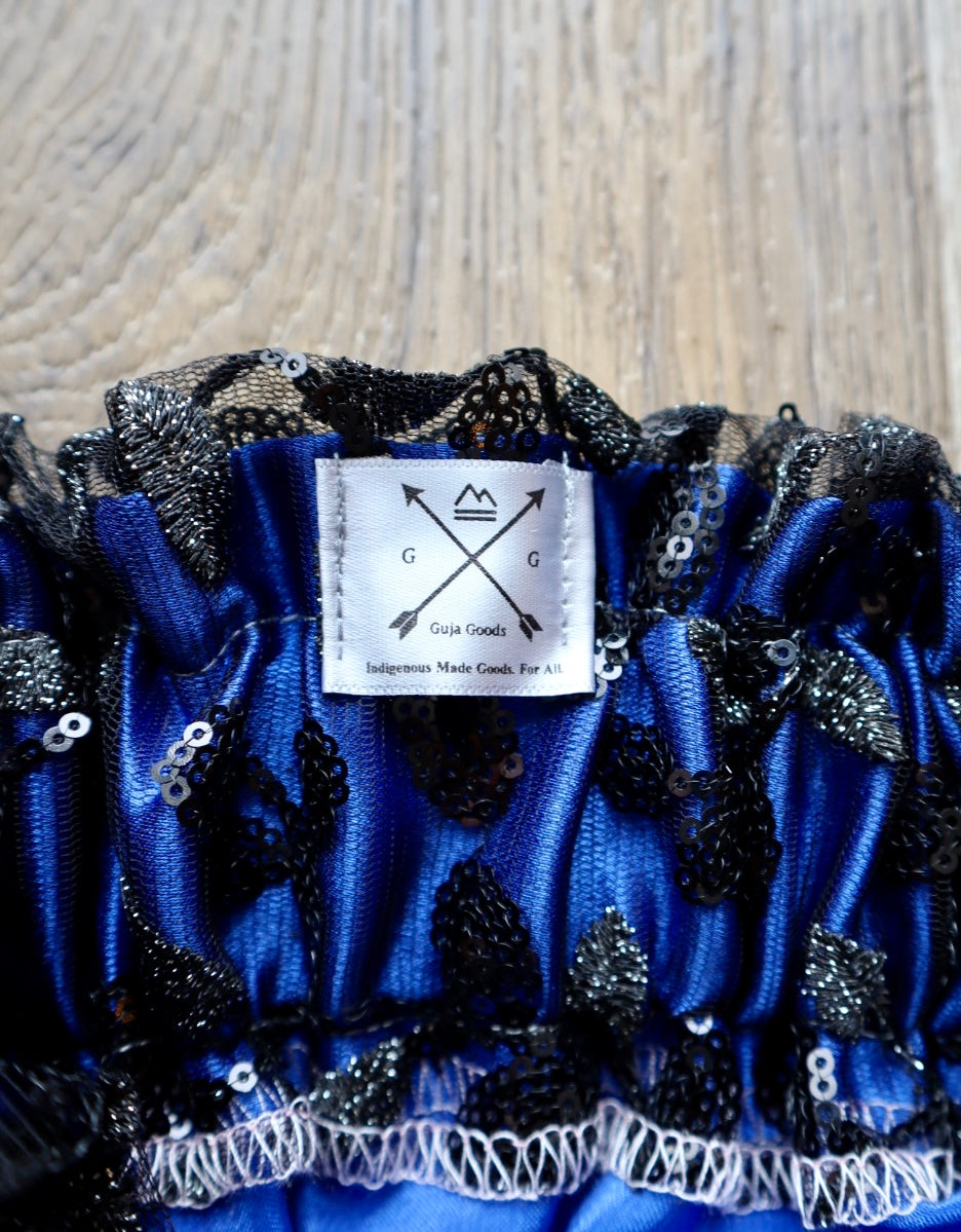 Couture Overlay Ribbon Skirt Women’s Black Embroidered Sequin Lace Sapphire Satin Gun Metal Indigenous HandMade Clothing CustomWaist *up to 50 inches* (enter desired sizes waist size “inches” or Dress/Pants size in order notes)