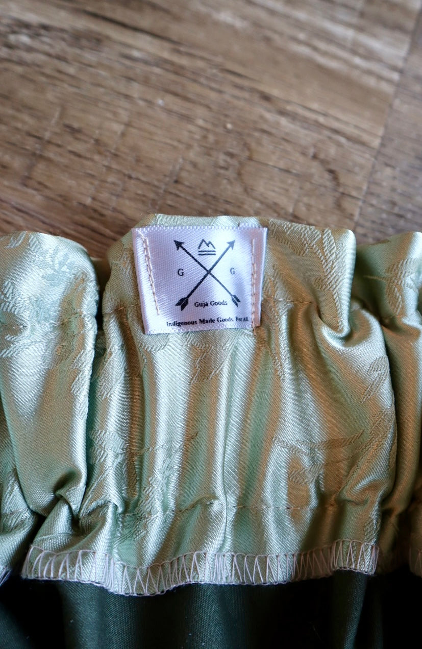 Couture Embroidered Stacked Bison Ribbon Skirt Pockets Womens Sage Green Satin Earth Tones Ombre OOAK Indigenous HandMade *up to 50 inches* (enter desired sizes waist size “inches” or Dress/Pants size in order notes)