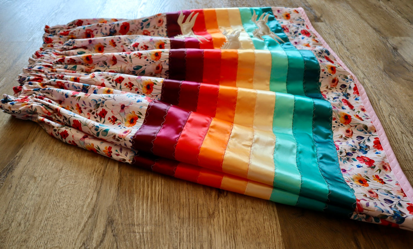 Couture Embroidered Stacked Pony Ribbon Skirt Pockets Womens Floral Cotton Fire Water Ombre OOAK Indigenous HandMade *up to 50 inches* (enter desired sizes waist size “inches” or Dress/Pants size in order notes)