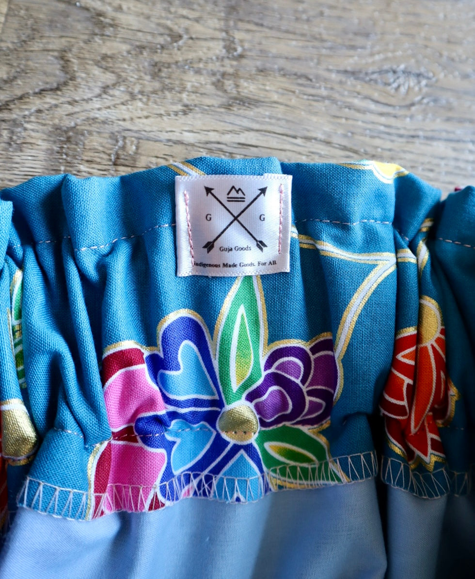 Couture Embroidered Stacked Pony Ribbon Skirt Pockets Womens Indigenous Blue Floral Cotton Fire Water Ombre OOAK Indigenous HandMade *up to 50 inches* (enter desired sizes waist size “inches” or Dress/Pants size in order notes)