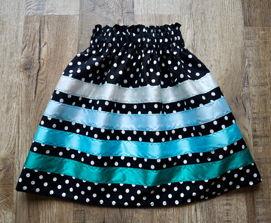 Handmad Ribbon Skirt: Child Size 2-4 Blue Ombre Polka Dot