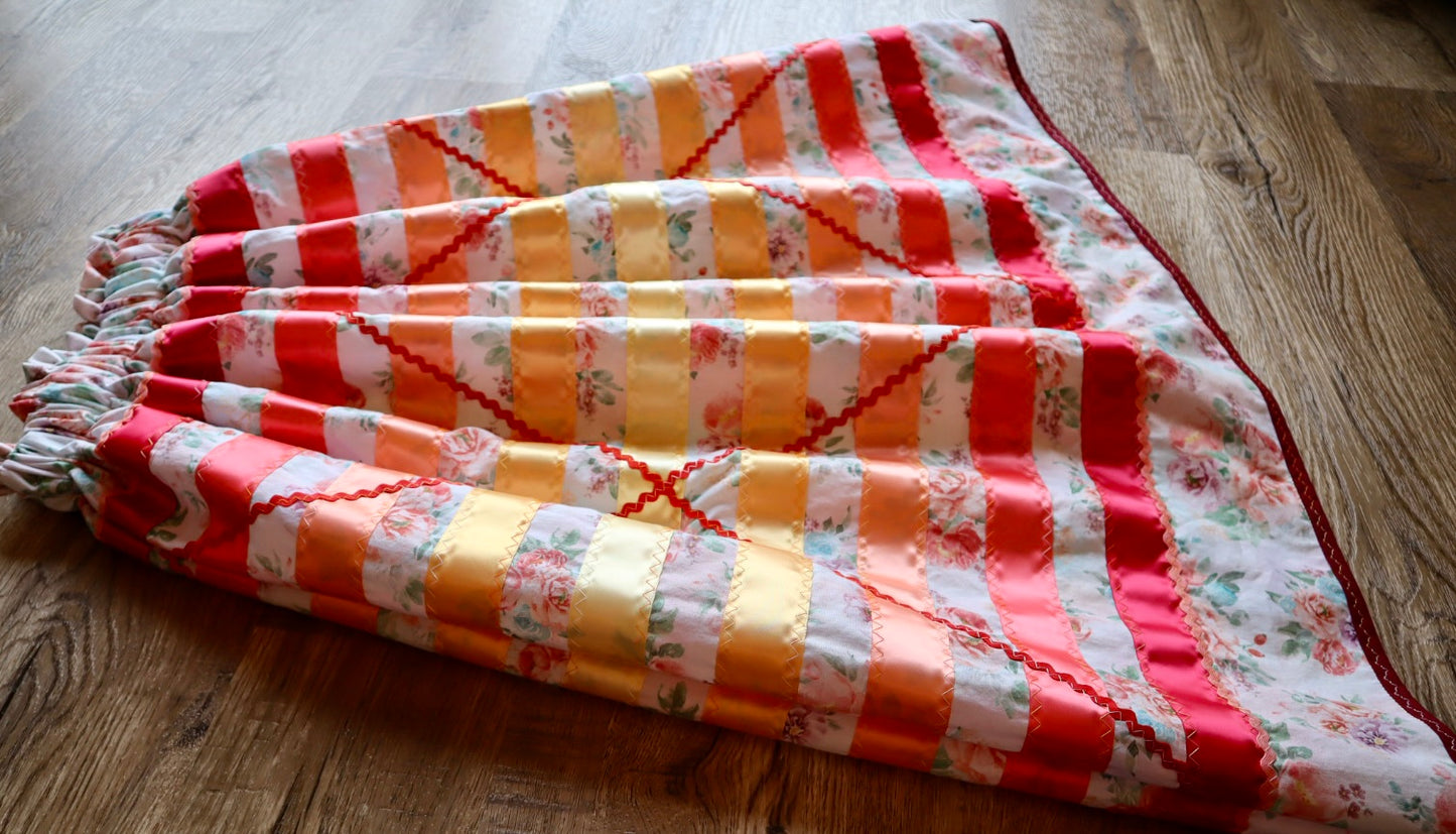 Couture Ribbon Pockets Womens Ruby Ombre Zigzag RicRac Ivory Floral Print Premium Cotton OOAK Indigenous HandMade Clothing CustomWaist *up to 50 inches* (enter desired waist size “inches” or Dress/Pants size in order notes)