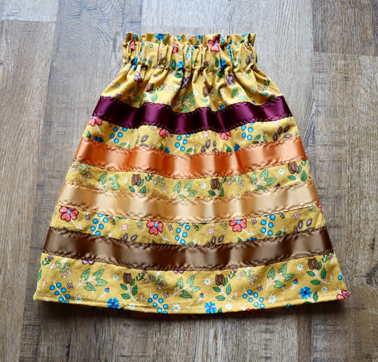 Handmade Ribbon Skirt: Child Size 2-4 Gold and Brown Floral Cotton
