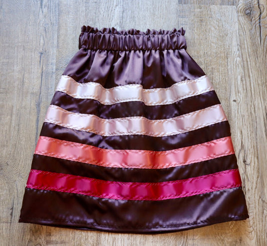 Handmade Satin Ribbon Skirt: Child Size 2-4 Chocolate Brown Pink Ombre
