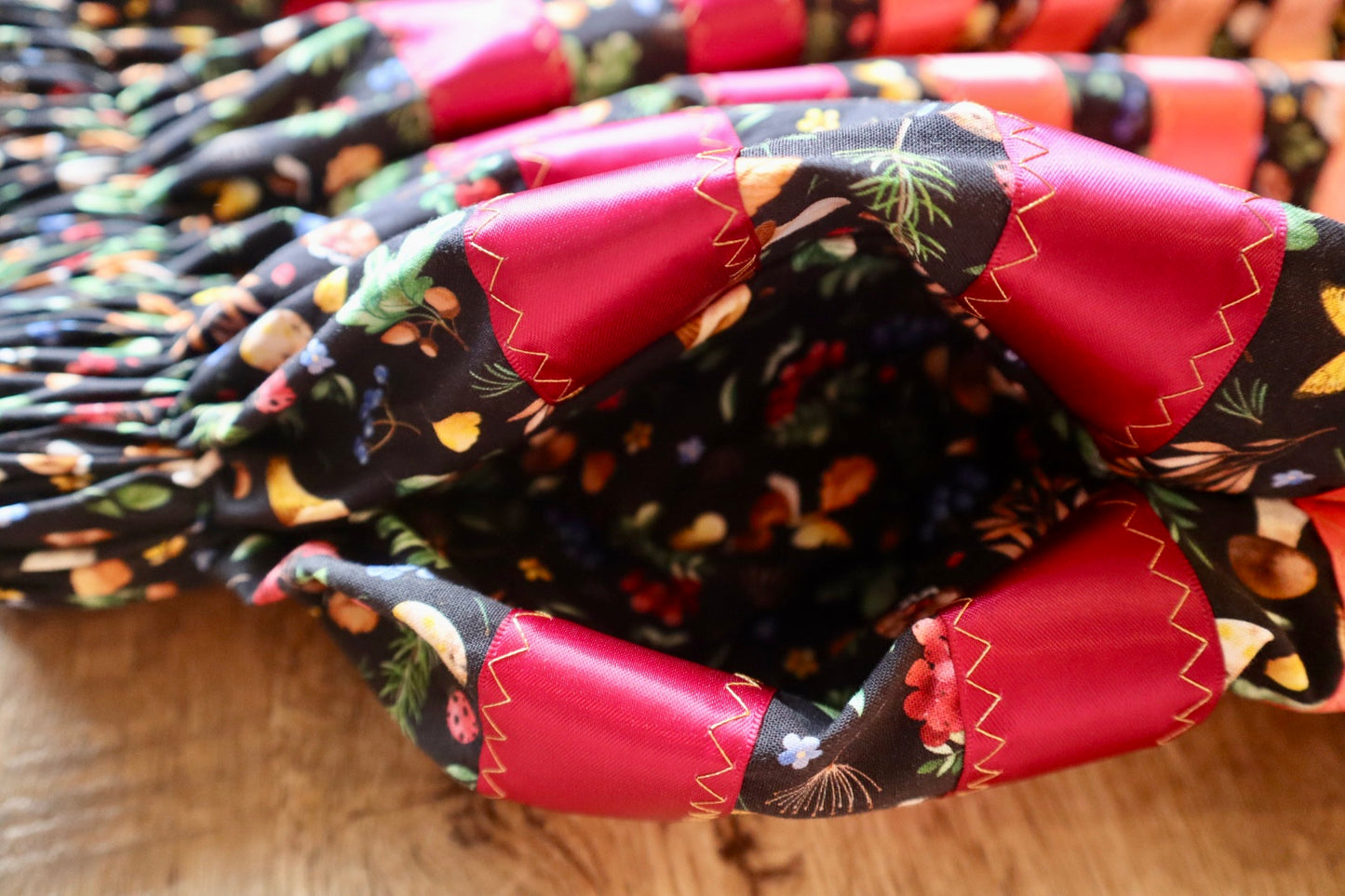 Couture Embroidered Ribbon Skirt Pockets Women’s Black Woods Floral Peach Ombre Premium Cotton OOAK Indigenous HandMade Clothing CustomWaist *up to 50 inches* (enter desired waist size “inches” or Dress/Pants size in order notes)