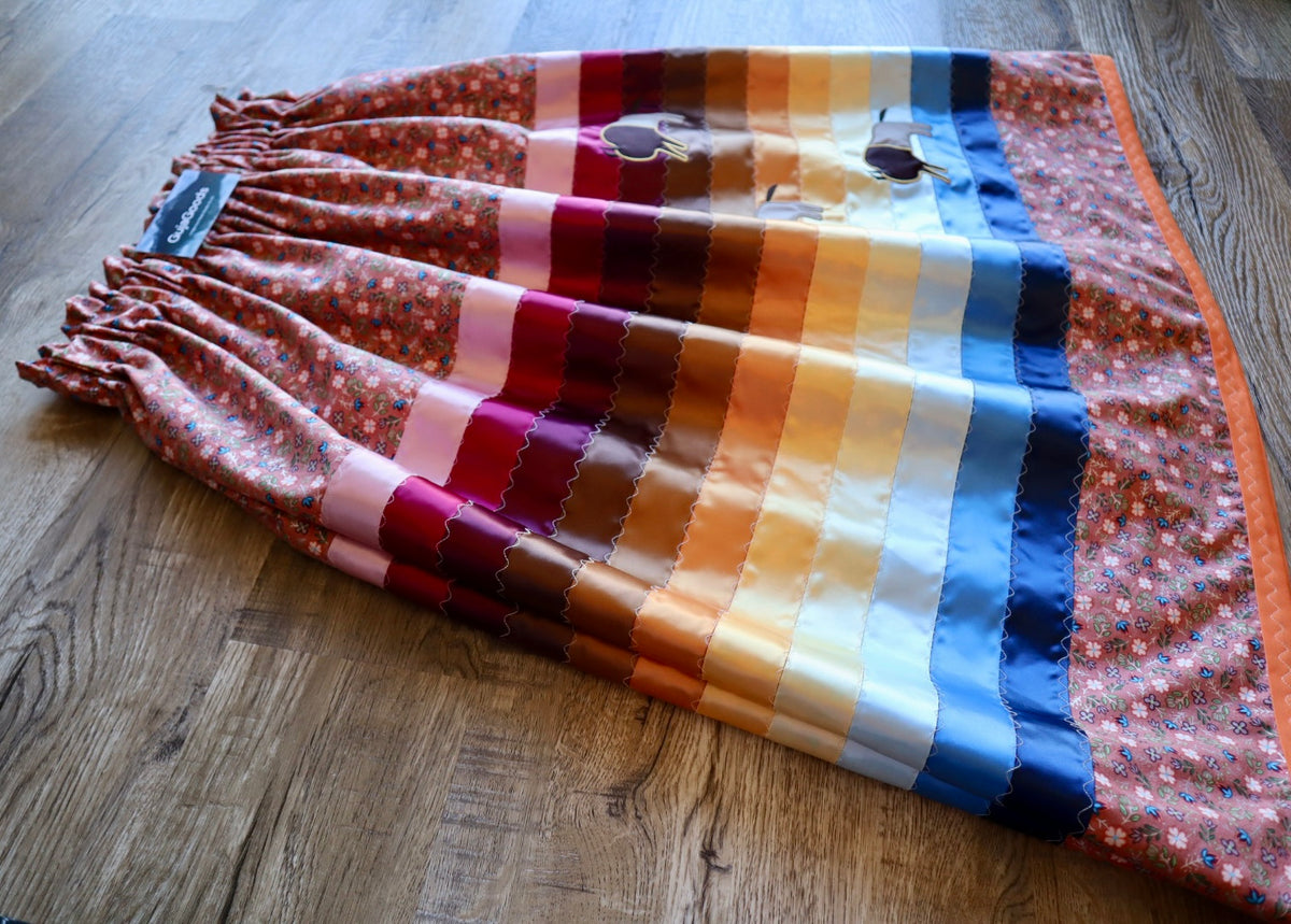 Couture Embroidered Stacked Bison Ribbon Skirt Pockets Womens Clay Floral Cotton Pink to Blue Ombre OOAK Indigenous HandMade *up to 50 inches* (enter desired sizes waist size “inches” or Dress/Pants size in order notes)