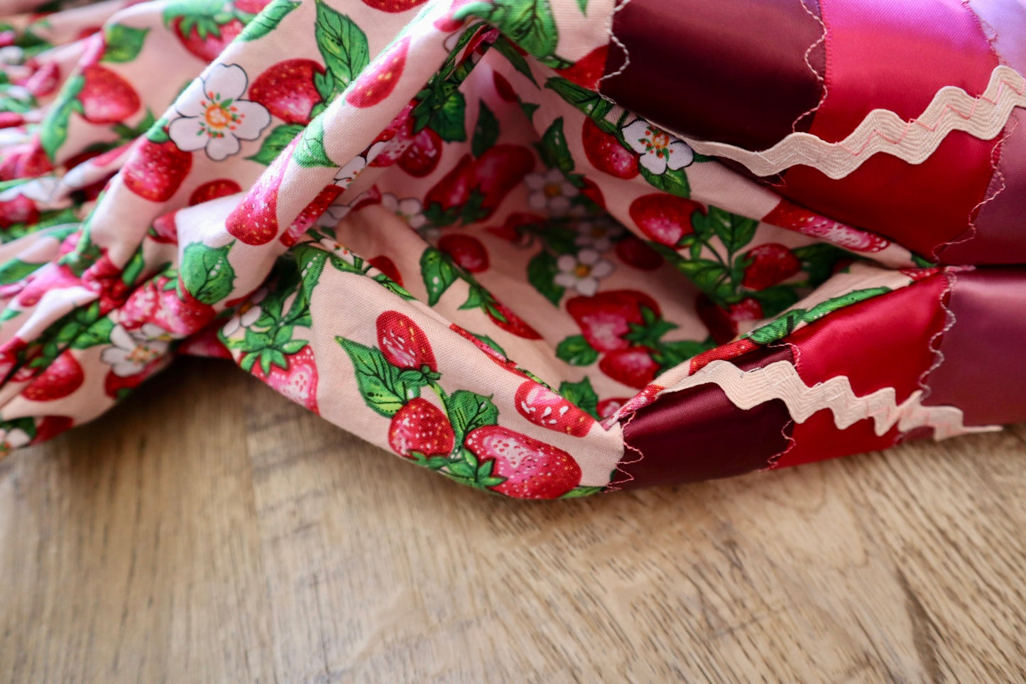 Couture Stacked Ribbon Pocket Womens RicRac Pink Strawberry Floral Print Premium Cotton Maroon Ombre OOAK Indigenous HandMade CustomWaist *up to 50 inches* (enter desired sizes waist size “inches” or Dress/Pants size in order notes)