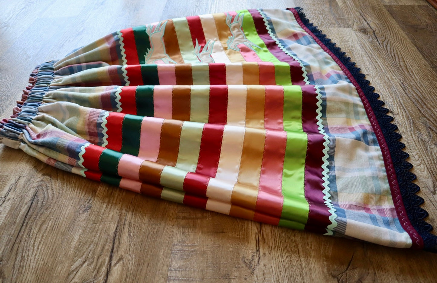 Couture Embroidered Stacked Pony Ribbon Skirt Pockets Womens Plaid Cotton Miscellaneous OOAK Indigenous HandMade *up to 50 inches* (enter desired sizes waist size “inches” or Dress/Pants size in order notes)