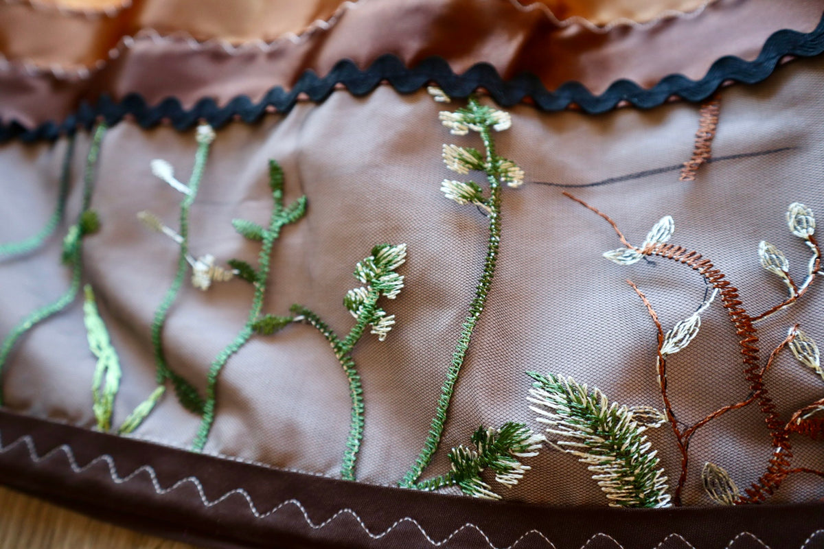 Couture Embroidered Stacked Stars, Mama Bear and Cub Ribbon Skirt Pockets Womens Black Lace Brown to Gold Ombre OOAK Indigenous HandMade *up to 50 inches* (enter desired sizes waist size “inches” or Dress/Pants size in order notes)