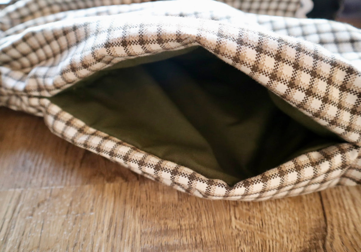 Couture Stacked Ribbon Skirt:  Cream Plaid Cotton with Buttons *up to 50 inches* (enter desired sizes waist size “inches” or Dress/Pants size in order notes)