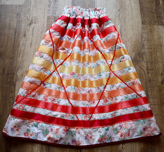 Couture Ribbon Pockets Womens Ruby Ombre Zigzag RicRac Ivory Floral Print Premium Cotton OOAK Indigenous HandMade Clothing CustomWaist *up to 50 inches* (enter desired waist size “inches” or Dress/Pants size in order notes)